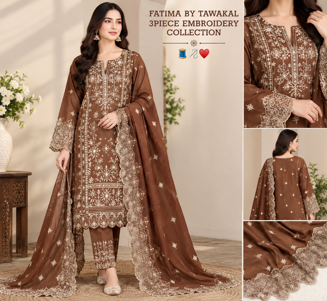 FATIMA BY Tawakal 3pc  Embroidery fancy WITH DHANAK SHWAL *2k26-27 Collection
